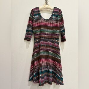 Young Threads Women’s Multicolor Geometric 3/4 Sleeve Dress, Small